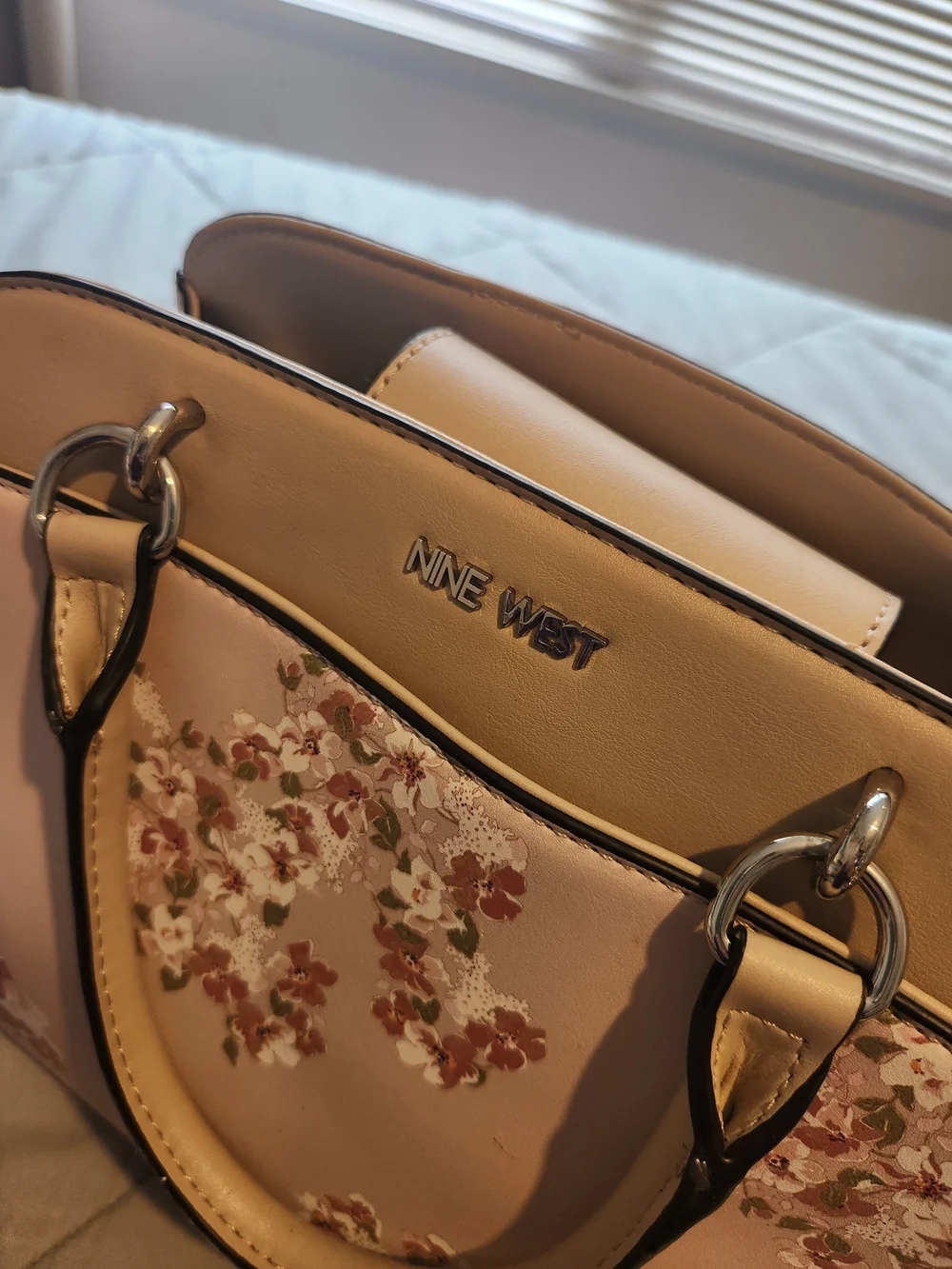Nine West Blush Pink Floral Satchel with Detachable Strap